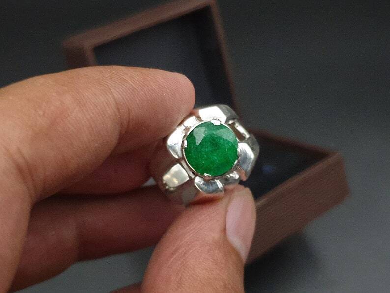 Natural Emerald Ring For Men Women 925 Sterling Silver Handmade Ring Real Green - Heavenly Gems