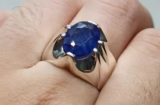 4.6 Carat Sapphire Ring - Sterling Silver Handmade Men's Ring - Heavenly Gems