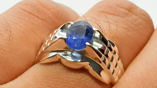 Natural Blue Sapphire Men's Ring - Sterling Silver 925 Men's Jewelry - Heavenly Gems