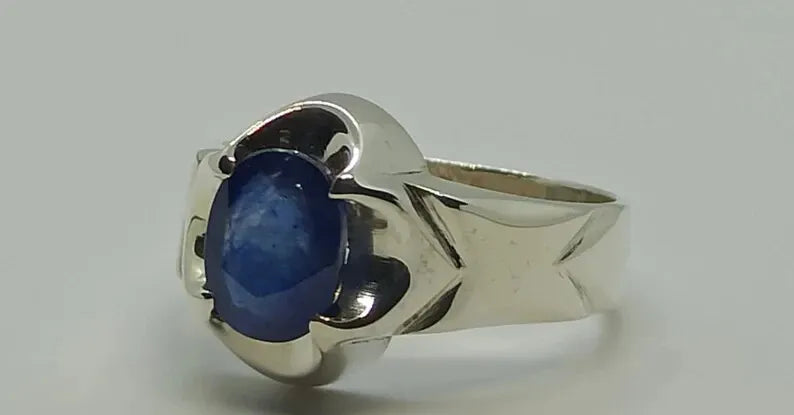 Natural Royal Deep Blue Sapphire Mens Ring Sterling Silver 925 Handmade Blue man - Heavenly Gems