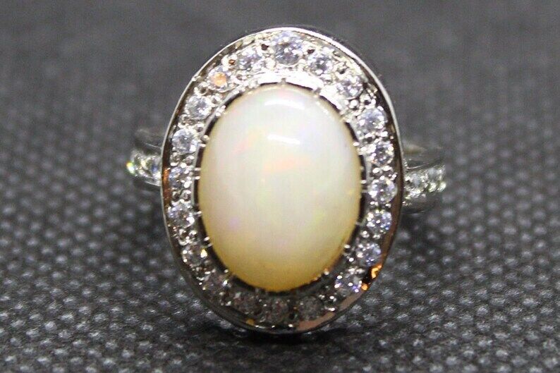 Natural Unheated and Untreated Oval Shape White Ethopian Origin Fire Opal Ring - Heavenly Gems