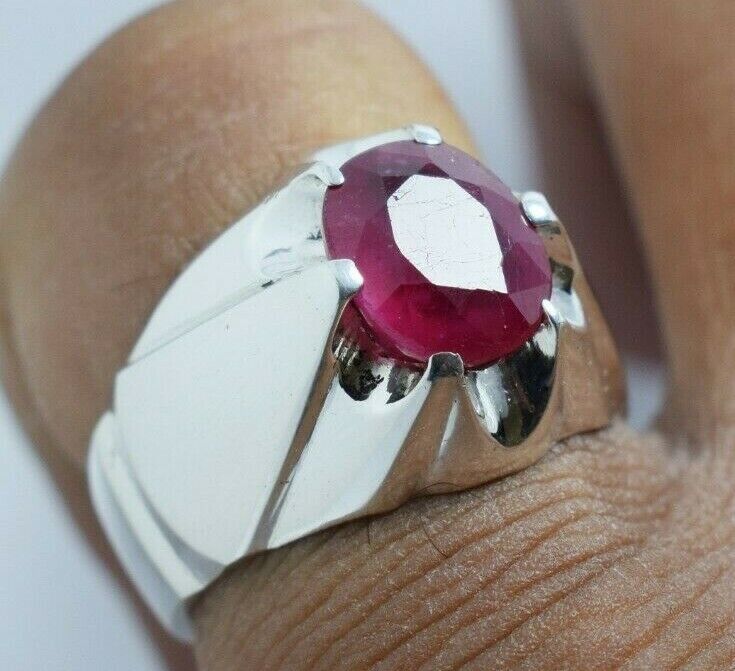 Ruby Ring Mens Real Ruby Stone Handmade Silver Rings Shia Rings Natural Gemstone 925 Sterling Silver Ring - Heavenly Gems