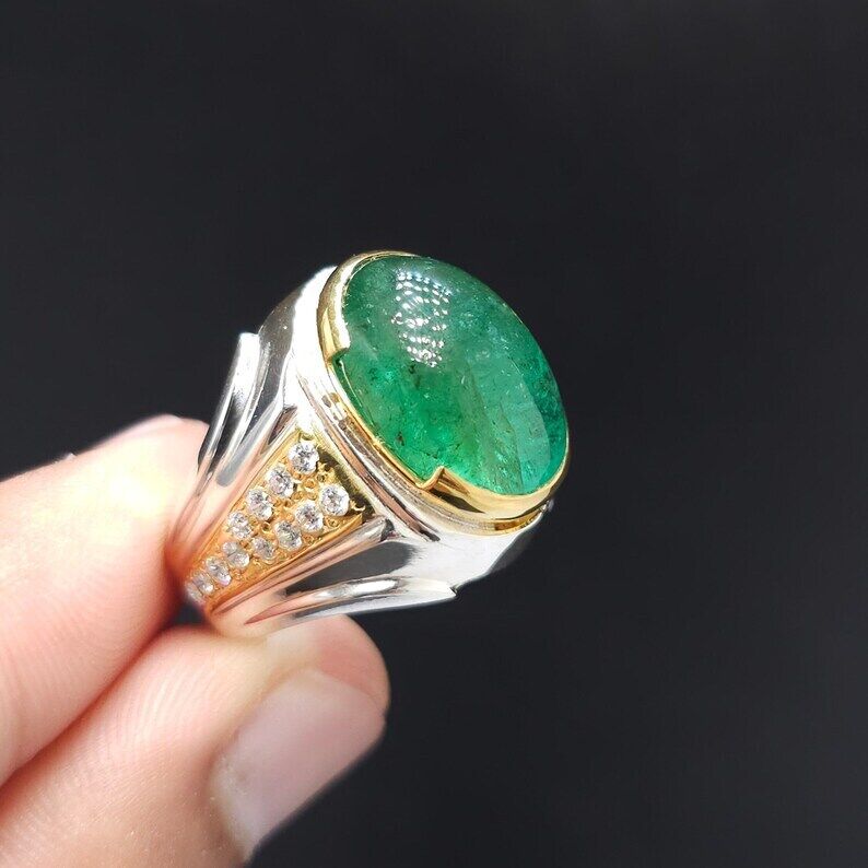 Big Men Emerald Rings Natural Emerald Engagement Rings Wedding Ring Gift For Him - Heavenly Gems