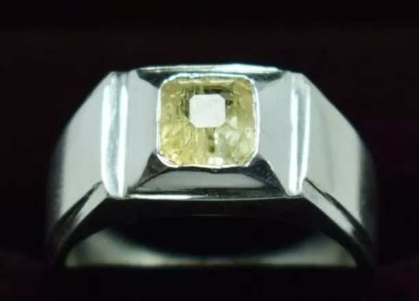 Yellow Sapphire Pukhraj Ring - Sterling Silver Ceylon Sapphire Men's Jewelry - Heavenly Gems
