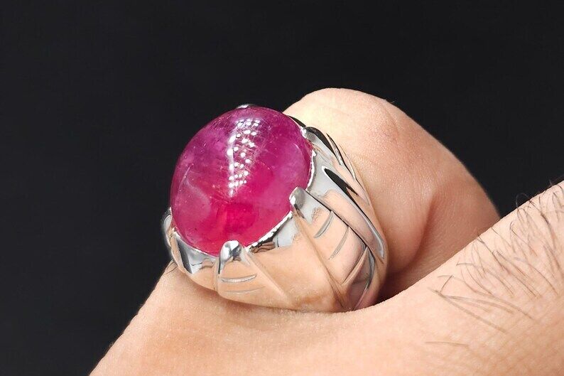 Natural Mens Ruby Ring heated treated Ruby Ring For Men Sterling Silver 925 man - Heavenly Gems