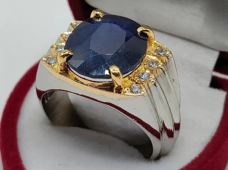 Natural Royal Deep Blue Sapphire Men's Ring Sterling Silver 925 Blue Sapphire - Heavenly Gems