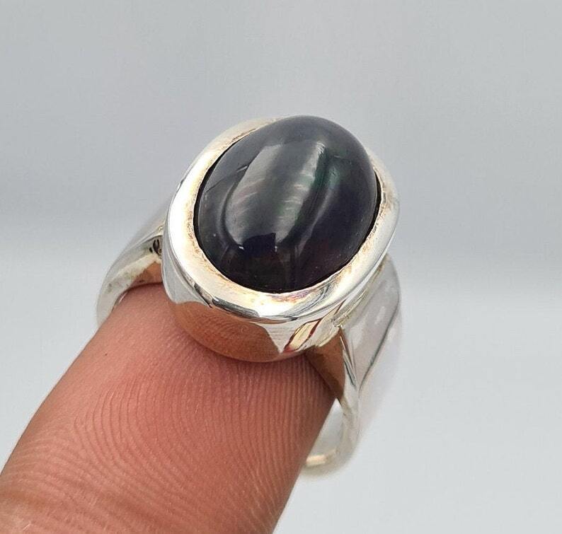Beautiful Black Opal Ring Unisex Handmade Jewelry Gift mother's day ring to gift - Heavenly Gems