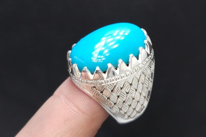 Rare Natural Feroza Turquoise Ring For Men 925 Sterling Silver Ring Shia Ring - Heavenly Gems