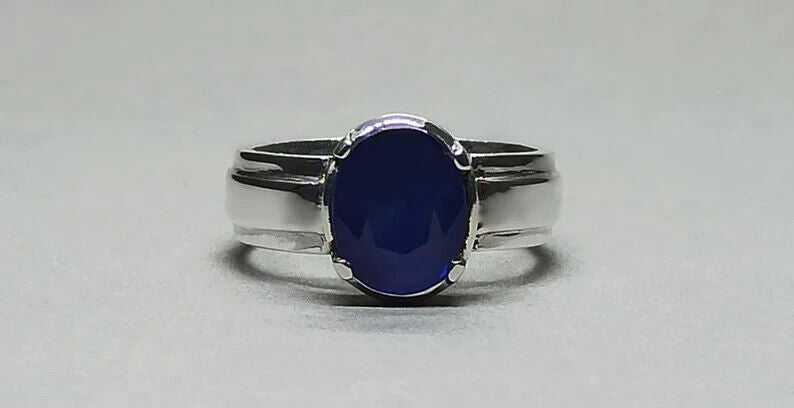 4.4 Carat Blue Sapphire Ring Sterling Silver 925 Handmade Neelam Ring September - Heavenly Gems