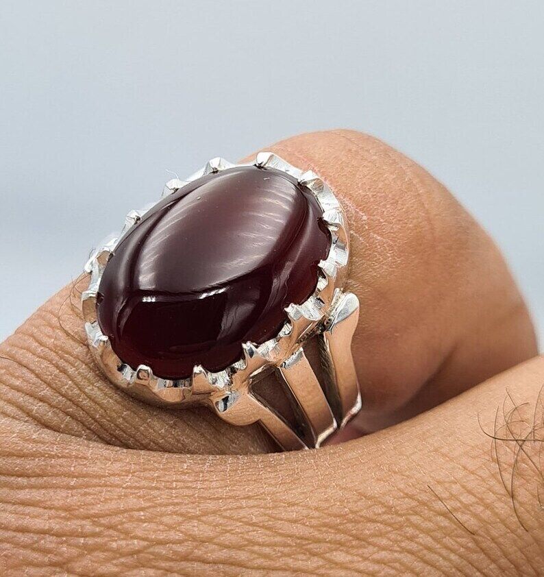 Yemeni Aqeeq Yamani Yamni Yemen Agate Akik Haqiq Ring Sterling Silver Bague Hand - Heavenly Gems
