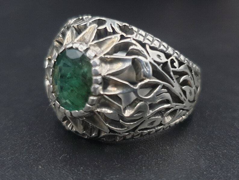 Natural Emerald Ring For Men Women 925 Sterling Silver Handmade Ring Green ring - Heavenly Gems