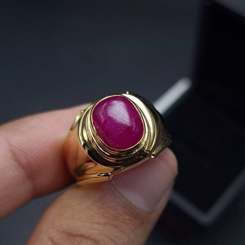 Unheated Untreated Ruby Ring mens Ring Wedding Gold rings 18k Yellow Gold Ring - Heavenly Gems