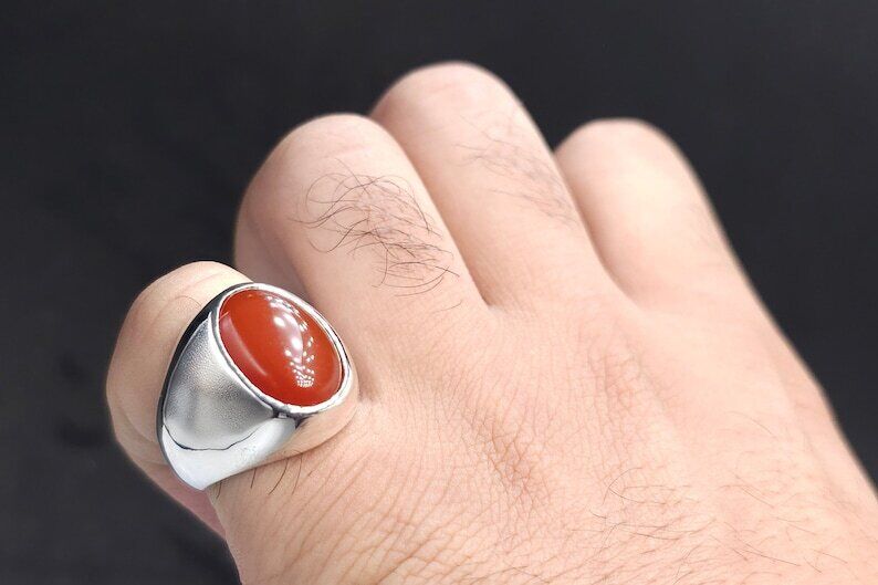 Elegant Mens Real Brown Aqeeq Ring Yemeni Men Shia Rings High Quality Yameni - Heavenly Gems