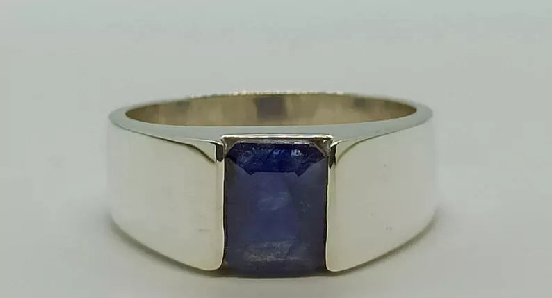 Natural men's Blue Sapphire 4 Carat Emerald Cut Men's Sterling Silver 925 jewelry - Heavenly Gems