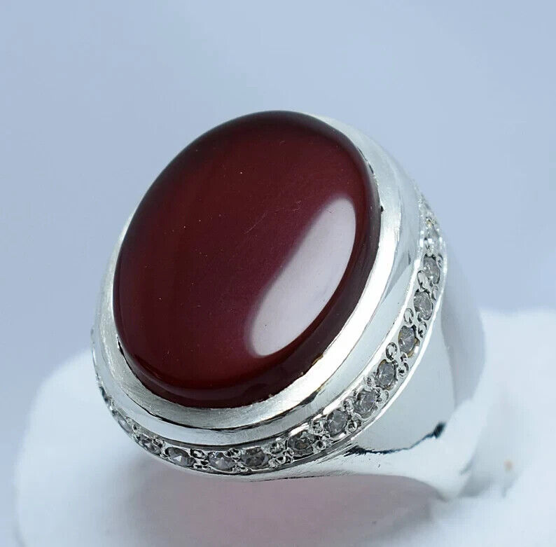 Mens Brown Black Aqeeq Ring Yemeni Aqeeq Ring for Men Mens Yemeni akik Ring brown Sterling Silver 925 (Premium Quality) - Heavenly Gems