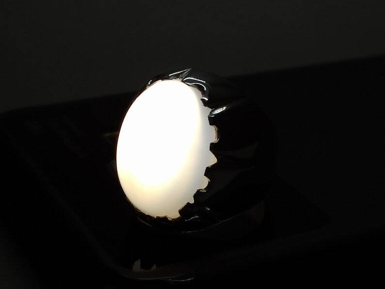 Mens Real Quartz Ring High Quality Sterling Silver 925 Moonstone Dur e Najaf - Heavenly Gems