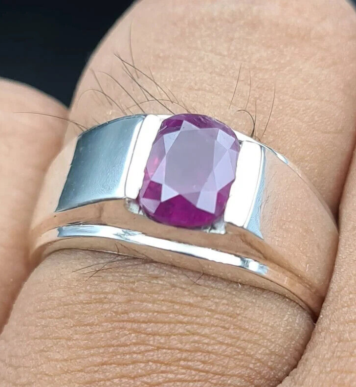 Real purple red Unheated Untreated Ruby Ring Real Dark Red Ruby From Kashmir - Heavenly Gems