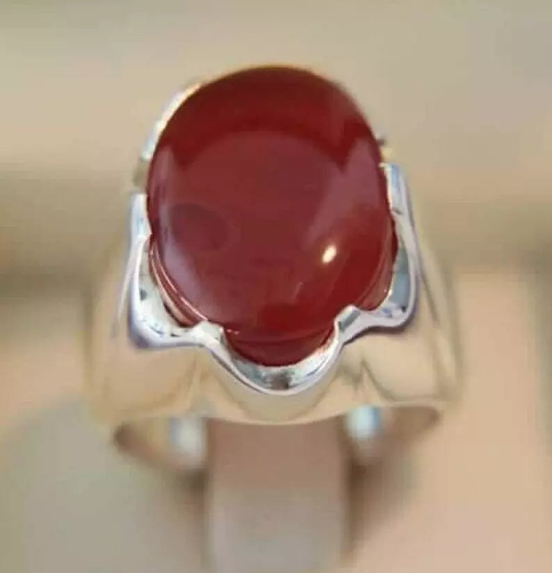 Beautiful Blood Red Yemeni Aqeeq Ring Natural Yamni Akik Aqiq Bague Handmade - Heavenly Gems