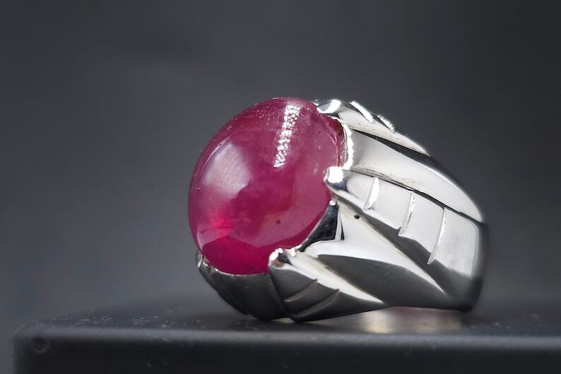 Natural Mens Ruby Ring heated treated Ruby Ring For Men Sterling Silver 925 man - Heavenly Gems