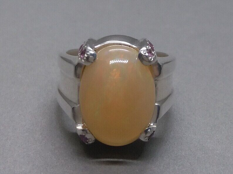Natural Unheated Untreated Big Fire Opal Mens Ring Sterling Silver 925 ring - Heavenly Gems