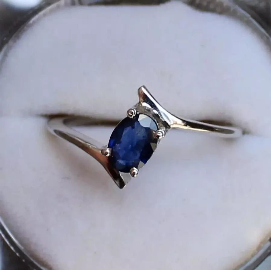 925 Solid Sterling Silver - Prong Natural Diffusion Blue Sapphire Ring - Oval - Heavenly Gems