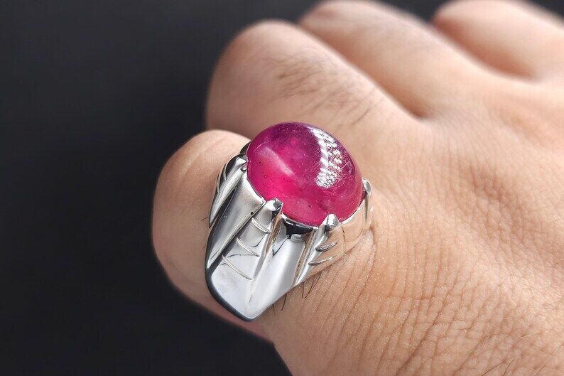 Natural Mens Ruby Ring heated treated Ruby Ring For Men Sterling Silver 925 man - Heavenly Gems