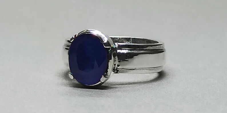 4.4 Carat Blue Sapphire Ring Sterling Silver 925 Handmade Neelam Ring September - Heavenly Gems