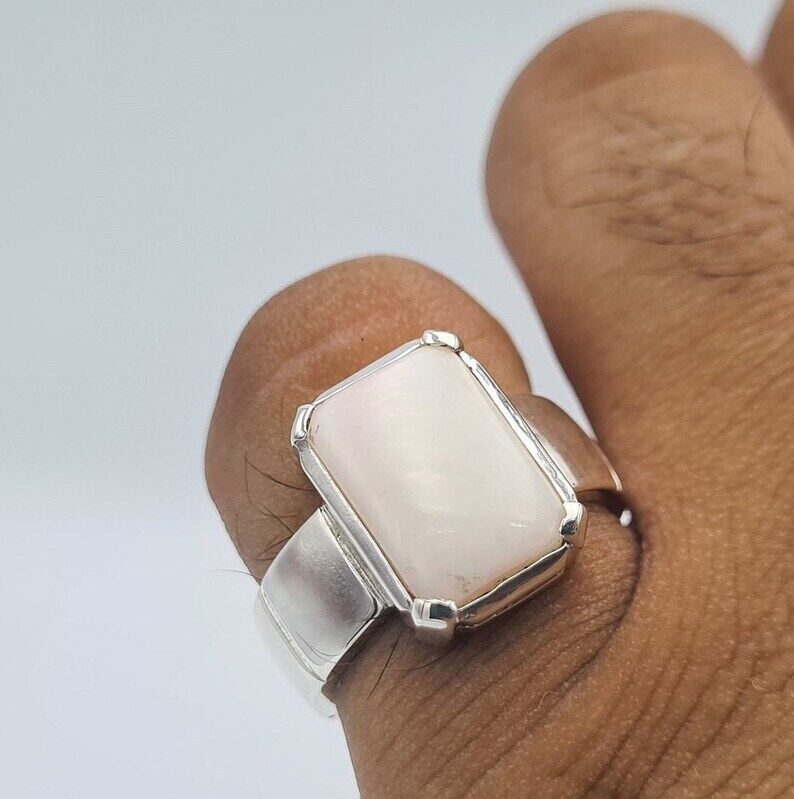 Opal Ring White Opal Stone Mens Opal Sterling Silver Handmade Ring Zodiac ring - Heavenly Gems