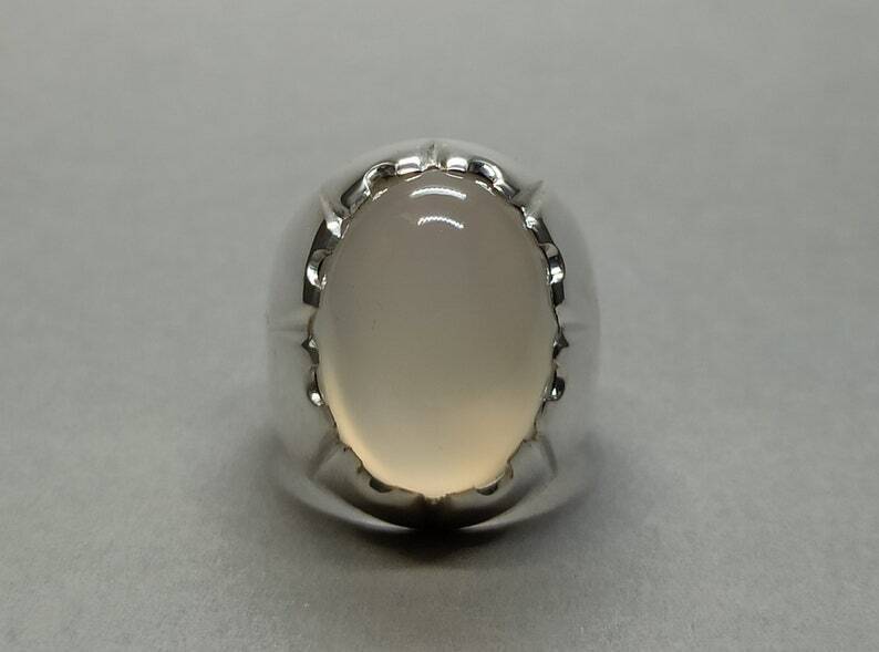 Mens Real Quartz Ring High Quality Sterling Silver 925 Moonstone Dur e Najaf - Heavenly Gems