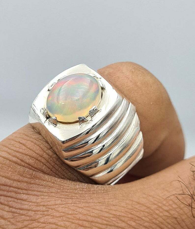 Mens Opal Ring Beautiful Natural Australian opal jewelry easter gifts mens ring - Heavenly Gems