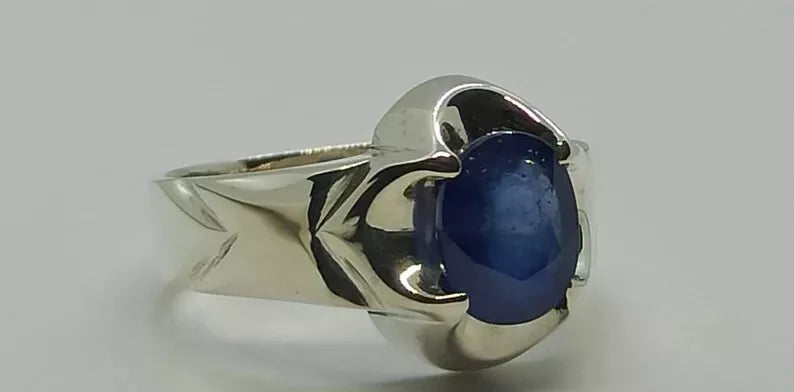 Natural Royal Deep Blue Sapphire Mens Ring Sterling Silver 925 Handmade Blue man - Heavenly Gems
