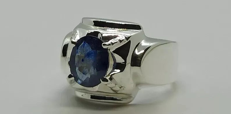 Natural Elegant 3 Carat Blue Sapphire Men's Ring - Sterling Silver 925 Gifts - Heavenly Gems