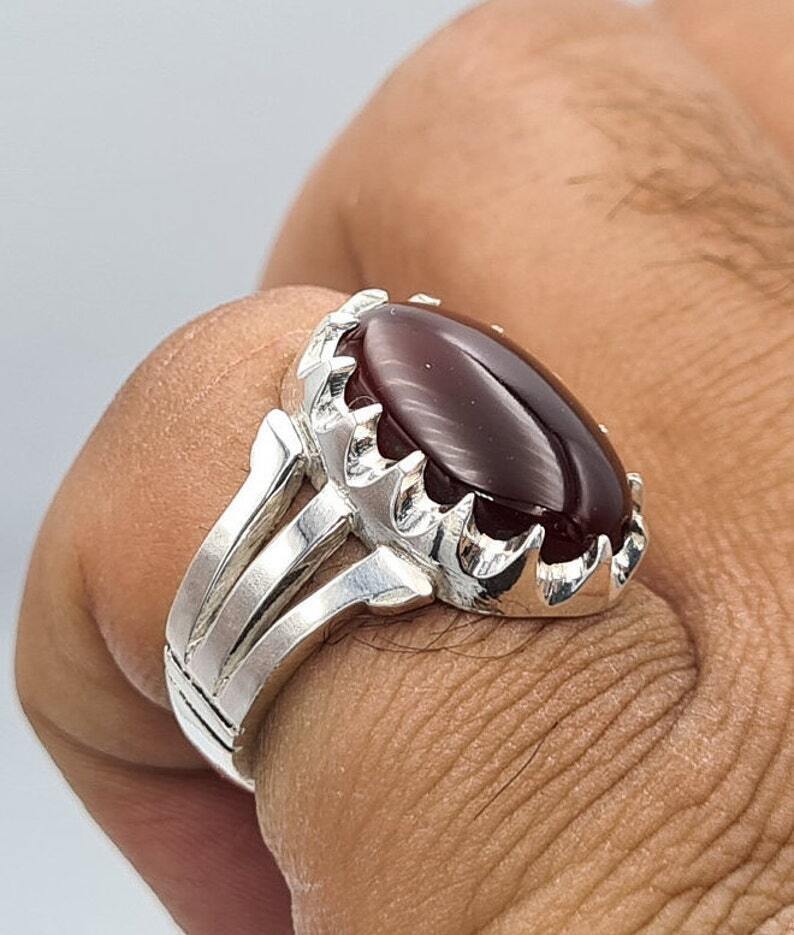 Yemeni Aqeeq Yamani Yamni Yemen Agate Akik Haqiq Ring Sterling Silver Bague Hand - Heavenly Gems