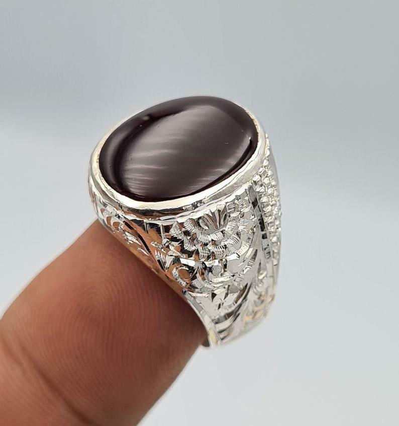 Yemeni aqeeq akik aqiq agate bague mens rings handmade jewelry birthstone gifts - Heavenly Gems