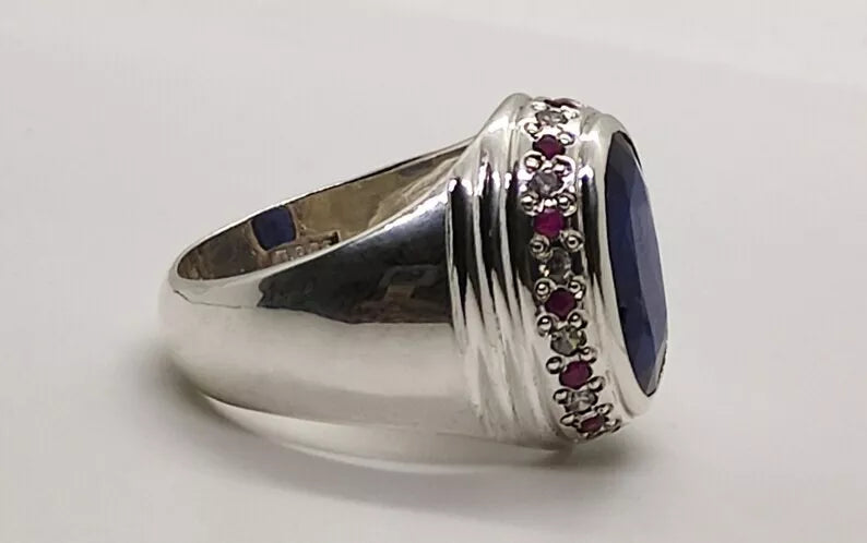 Oval Cut Natural 8 Carat Blue Sapphire Unisex Ring Sterling Silver 925 Hamdmade - Heavenly Gems