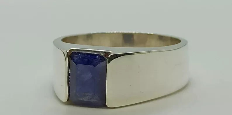 Natural men's Blue Sapphire 4 Carat Emerald Cut Men's Sterling Silver 925 jewelry - Heavenly Gems