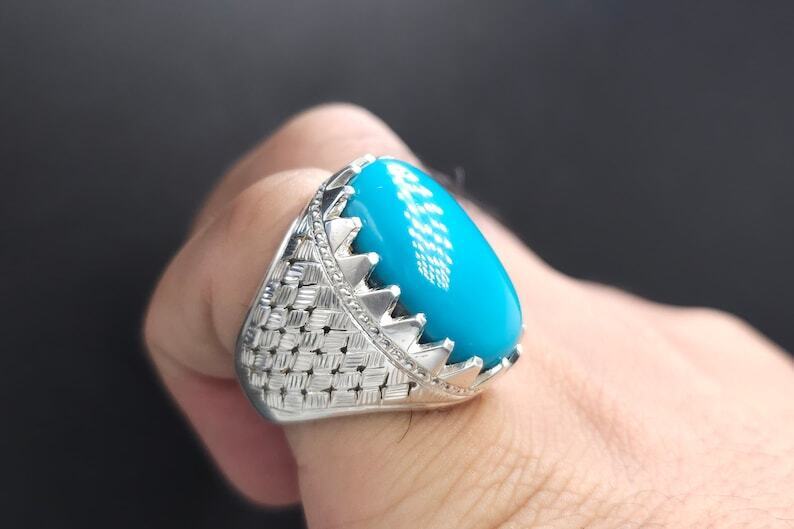 Rare Natural Feroza Turquoise Ring For Men 925 Sterling Silver Ring Shia Ring - Heavenly Gems