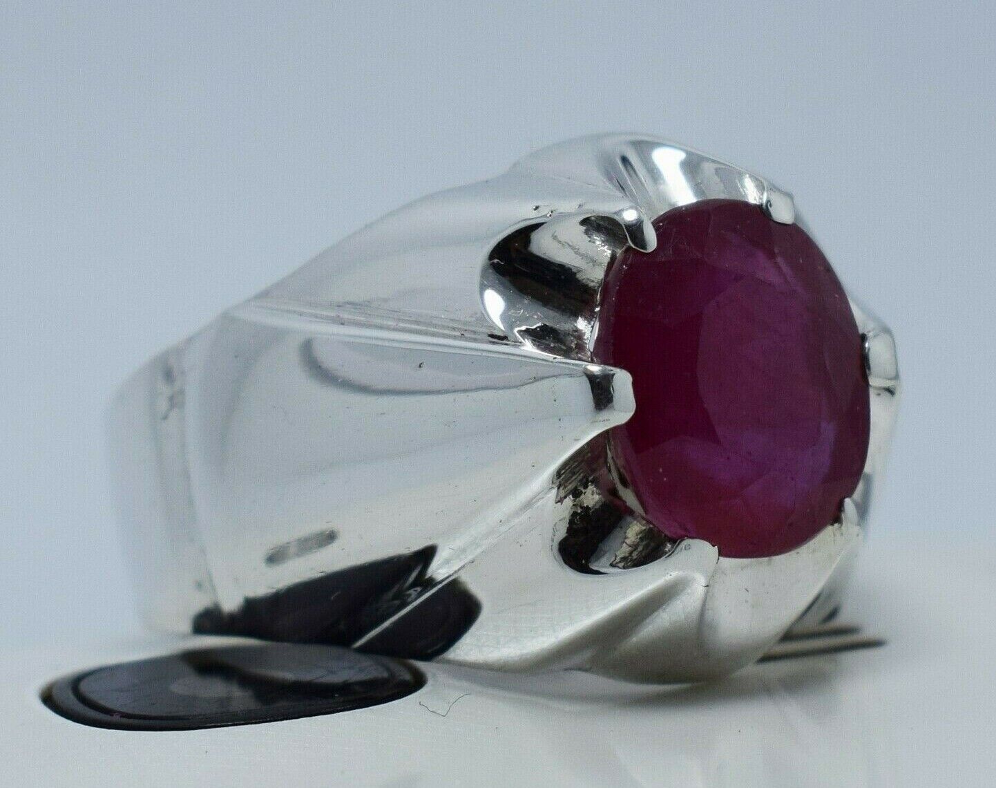Ruby Ring Mens Real Ruby Stone Handmade Silver Rings Shia Rings Natural Gemstone 925 Sterling Silver Ring - Heavenly Gems