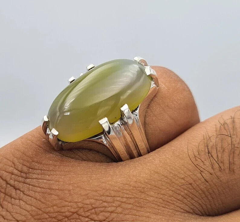 Imran khan ring natural aqeeq agate akik hakik stone ring men agate silver bague 925 Sterling Silver - Heavenly Gems
