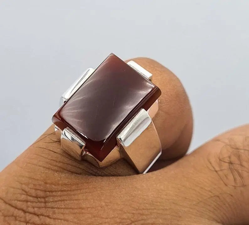Yemeni Aqeeq Aqiq Akik Jewelry Unisex ring hakik real gemstone blood red ring - Heavenly Gems