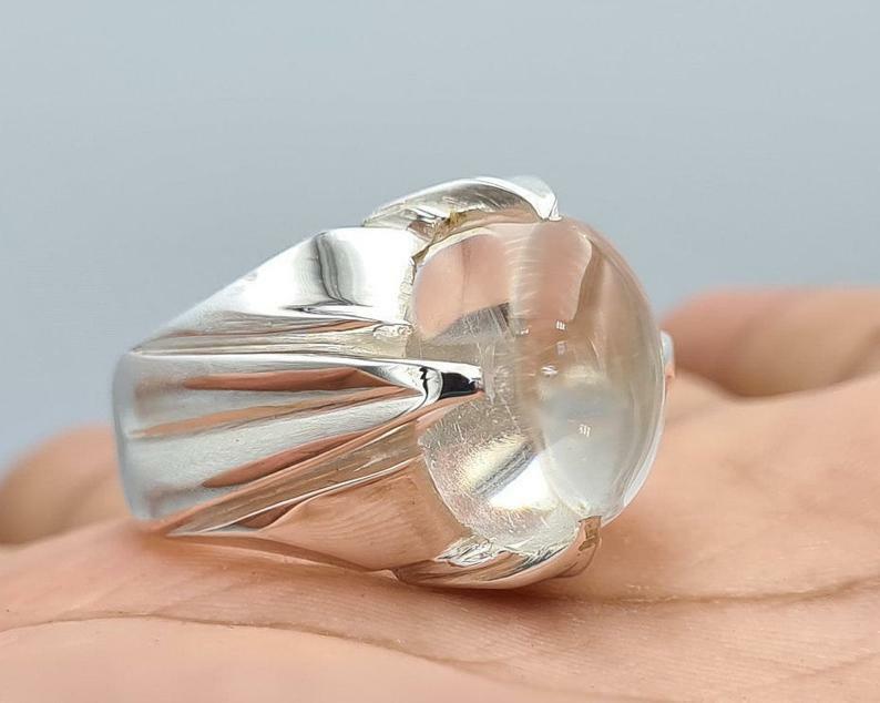 Natural Najaf Quartz Stone Sterling Silver Ring - Zodiac Gift for Him - Heavenly Gems