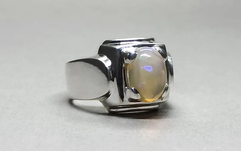 3 Carat Natural Ethiopian Fire Opal Ring 925 Sterling Silver Handmade Mens Ring - Heavenly Gems