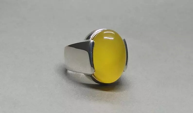 Oval Shape Zard Aqeeq Ring - Sterling Silver 925 Yellow Onyx Carnelian Gemstone - Heavenly Gems