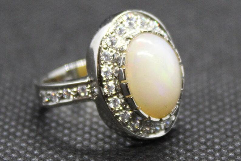 Natural Unheated and Untreated Oval Shape White Ethopian Origin Fire Opal Ring - Heavenly Gems