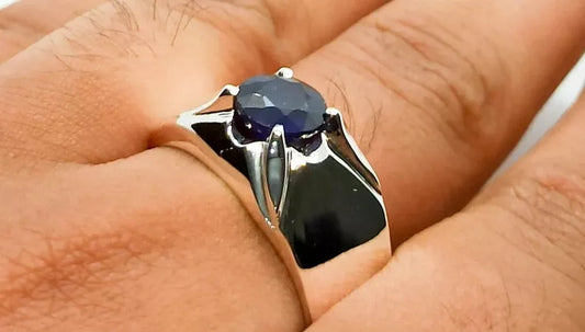 Natural Royal Deep Blue Sapphire Mens Ring Sterling Silver 925 Handmade Blue men - Heavenly Gems