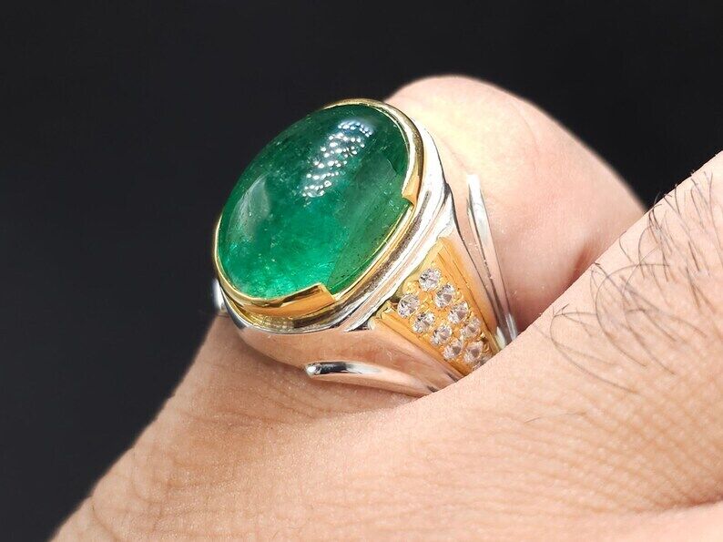 Big Men Emerald Rings Natural Emerald Engagement Rings Wedding Ring Gift For Him - Heavenly Gems