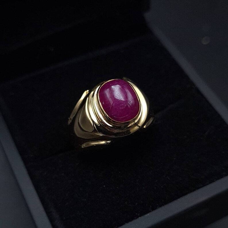Unheated Untreated Ruby Ring mens Ring Wedding Gold rings 18k Yellow Gold Ring - Heavenly Gems