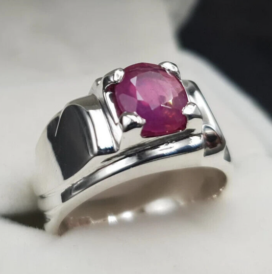 Natural Ruby Ring For Men 925 Sterling Silver Yakoot Ring Real Ruby Ring mens - Heavenly Gems