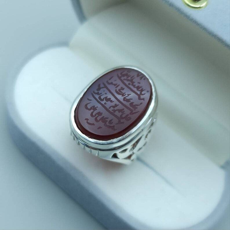 Naad-e-Ali Written Yemeni aqeeq ring | Mens Agate ring | Real yamani aqeeq rings|925 Sterling Silver Ring - Heavenly Gems