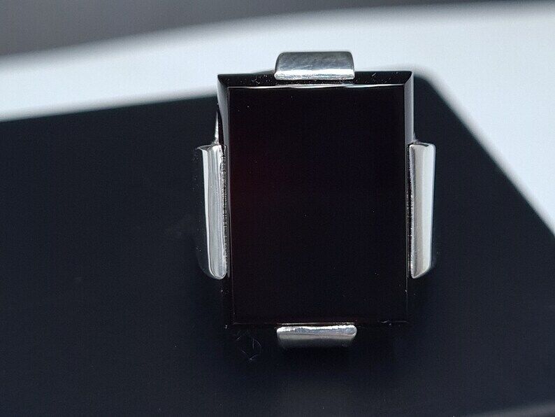 Mens Black Aqeeq Ring natural Agate Ring for Men Shifat Al Abad Yemeni Aqeeq Rectangular Cut Ring mens - Heavenly Gems